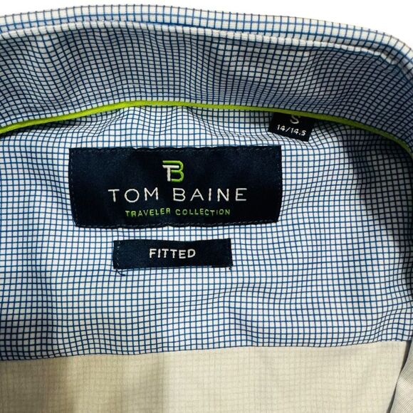 Tom Baine Men’s Blue Plaid Fitted Traveler Dress Shirt Size Small - Picture 6 of 9